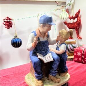 Father and Daughter Figurine in Blue and Tan